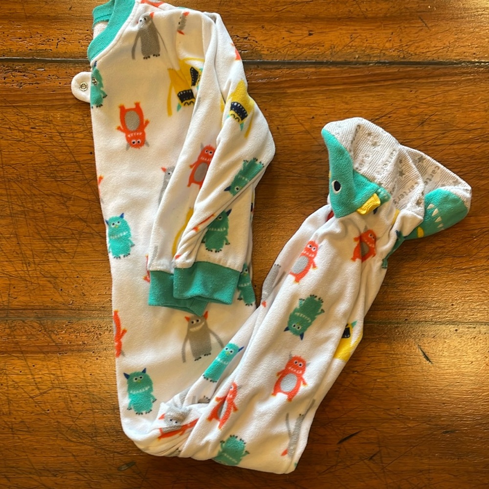 CARTERS | monster print fleece footed pajamas | 3T